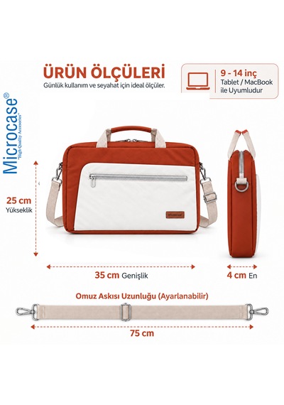 Microcase Macbook Air 15 İnch M4 2025 İle Uyumlu Macbook Taşıma Çantası Darbe Korumalı Omuz Askılı Çok Bölmeli Krem Pembe Al5694 Kiremit