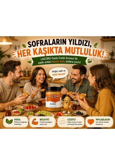 Laçoko 320 Gram Şekersiz, Katkısız, Glutensiz, Vegan, Doğal Çifte Kavrulmuş Yer Fıstığı Ezmesi 320 Gram Diğer