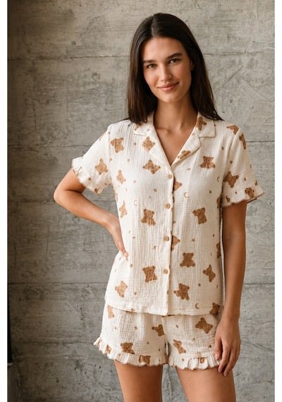 Kadın V Yaka Comfort Fit Kar Beyaz Pijama Takımı