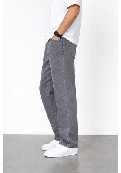 Erkek Gri Yıkamalı Baggy Jean Pantolon Rahat Kesim Günlük Şık Oversize Denim Grifüme