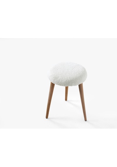 Modern Ahşap Ayaklı Teddy Kumaş Tabure Makyaj Masası & Ayak Dinlendirme Elegant Krem krem