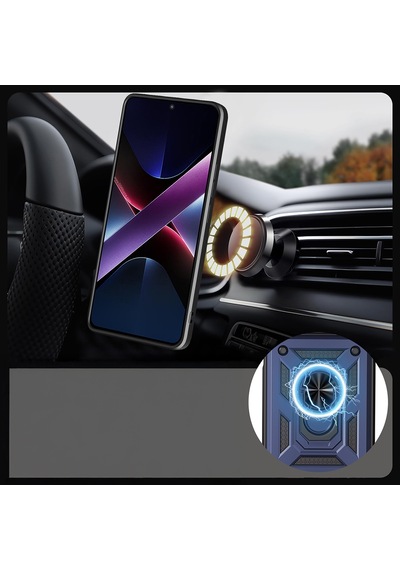 Maks Technology Oppo A6 Pro Uyumlu Kılıf Magnetik Standlı Kamera Korumalı Mkst Sürgülü Vega Kapak - Mavi