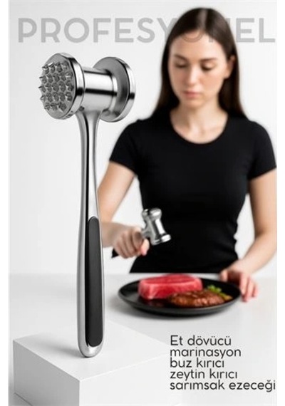 Et Dövücü Tokmağı Profesyonel Paslanmaz Çelik Marinasyon Çekici & Zeytin Kırıcı - 22 Cm 722521 Açık