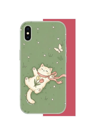 İphone Xs Max Uyumlu Fularlı Kedi Uv Baskılı Silikon Kılıf Renkli