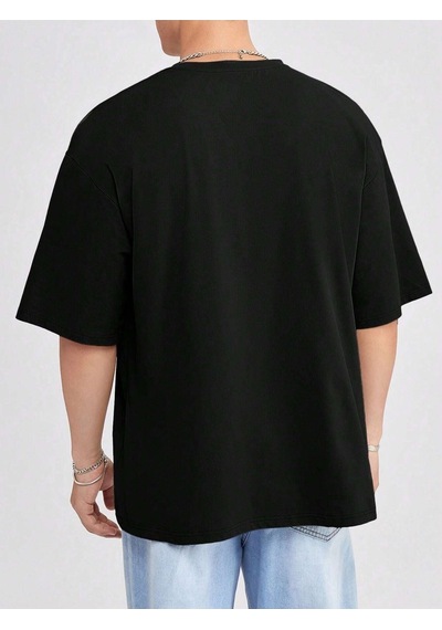 Basic Süprem T-shirt - Siyah Oversize Bisiklet Yaka Tişört Siyah-78282