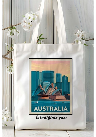 Art Hediye Australia Baskılı Bez Çanta Omuz Çantası Kişiye Özel Desen Çok Renkli