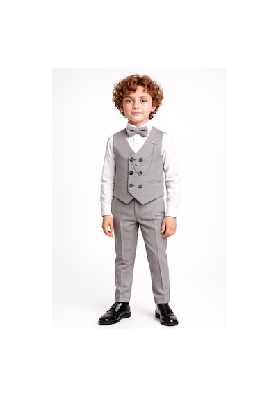 Ahengim Erkek Çocuk Modern Kesim Papyonlu Yelekli 3 Lü Set Takım Elbise Ak5350 Gri