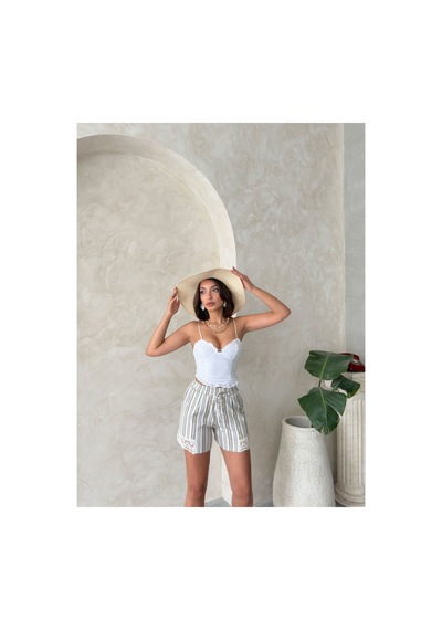 Verymoda Paça Dantelli Çizgili Şort I Vmd2393 Haki
