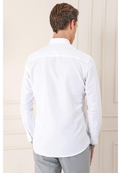 Efor Slim Fit Düğmeli Yaka Pamuklu Klasik Beyaz Gömlek Gk 715 Beyaz