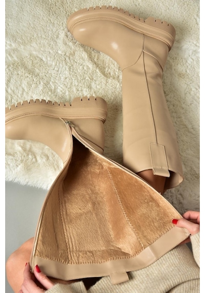 Fox Shoes R312401309 Ten Kalın Tabanlı Kadın Çizme Ten