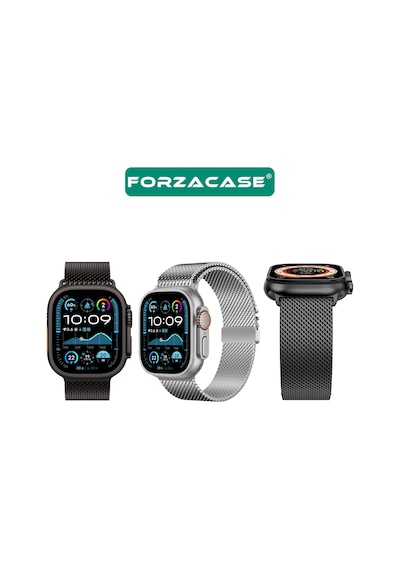 Forzacase Apple Uyumlu  Watch 7 45mm İle Mekanizmalı Metal Hasır Kordon Kayış - Fc864 Siyah