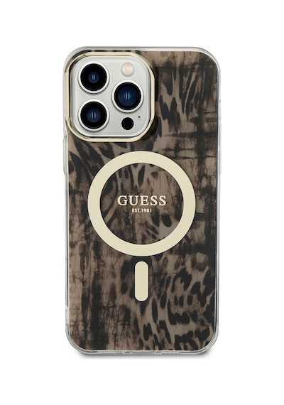Apple Uyumlu iPhone 14 Pro Kılıf Guess Magsafe Şarj Özellikli Leopar Desenli Kapak