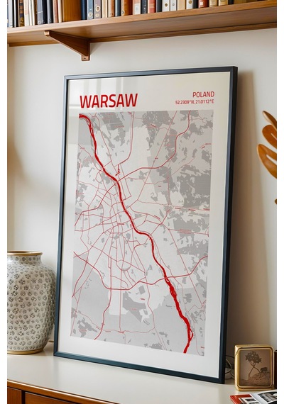 Varşova Polonya Warsaw - Poland Haritası Çerçeveli Tablo Lüks Salon Ofis Duvar Dekorasyon Tablo