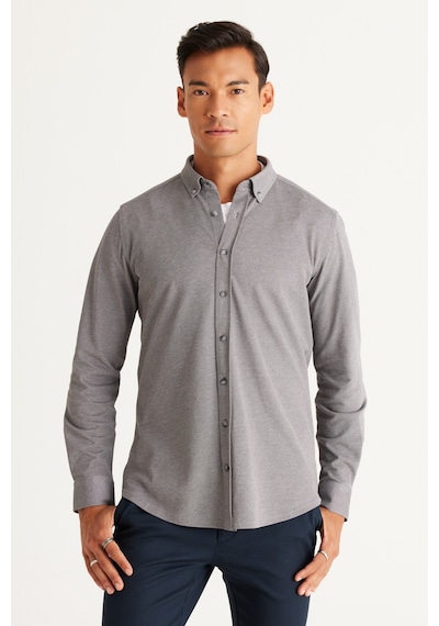 AC&Co / Altınyıldız Classics Erkek Grı Slim Fit Dar Kesim Düğmeli Yaka Pike Desenli Örme Gömlek Gri AC&Co / Altınyıldız Classics Erkek Grı Slim Fit Dar Kesim Düğmeli Yaka Pike Desenli Örme Gömlek Gri