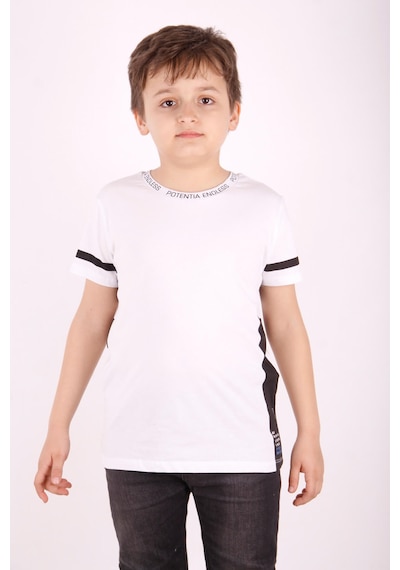 Toontoy Kids Toontoy Erkek Çocuk Yaka Ve Arkası Baskı Detaylı Tişört Beyaz