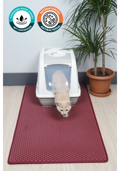 60x110 Cm Hücreli Kedi Kumu Paspası Kedi Matı Kedi Tuvalet Önü Paspası Bordo