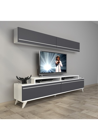 Decoraktiv Ekoflex 5 Mdf Retro Tv Ünitesi Tv Sehpası Beyaz - Antrasit