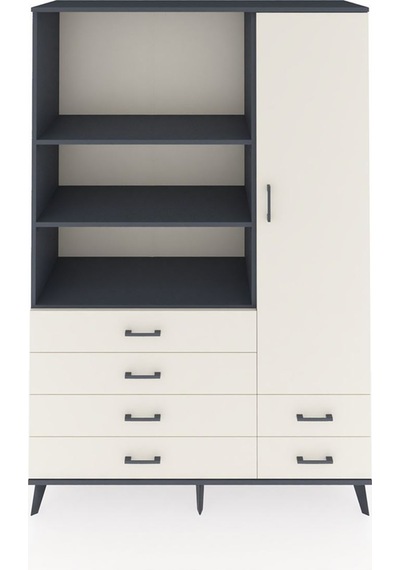 Hyperion Dolap 7 Raflı 6 Çekmeceli Tek Kapaklı 132x44x195 Antrasit-aytaşı/aytaşı Aytası/aytası