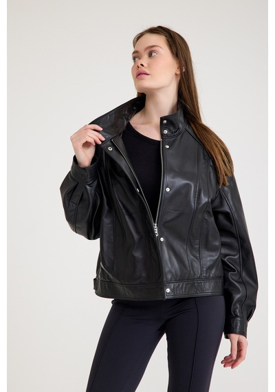 Oversize Bayan Deri Ceket Vb-12-bk-2828-24083 Siyah