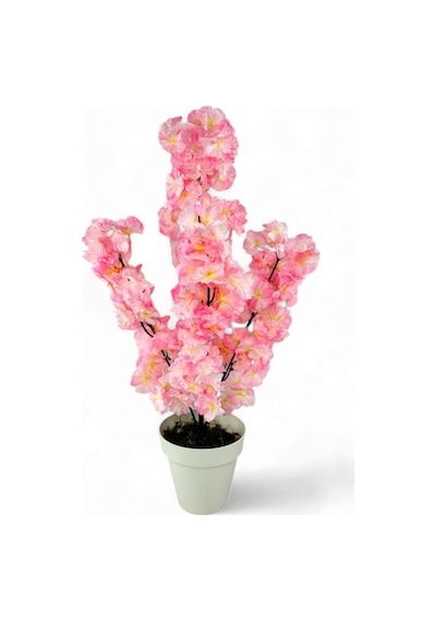Yapay Ağaç Bahardalı Ağacı Pembe Japon Kiraz Çiçeği Sakura Çiçeği 70cm Beyaz Plastik Saksılı