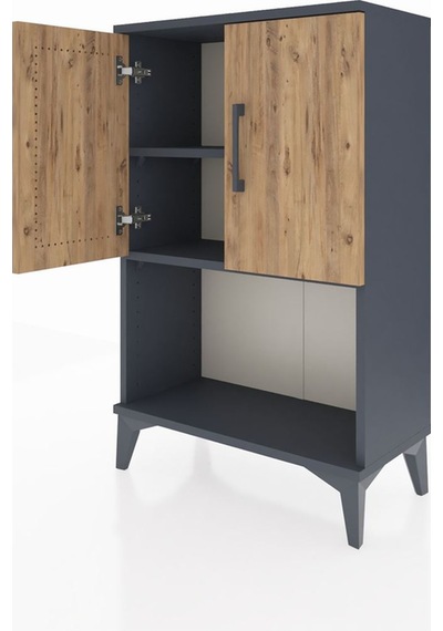 Arges Komodin 2 Raflı 2 Kapaklı 60x30x96 Antrasit-çam Antrasit