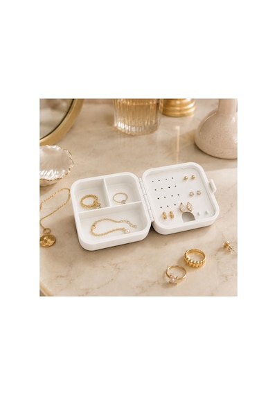 Mini Seyahat Takı Kutusu Küpe Yüzük Kolye Organizeri Bölmeli Taşınabilir 3d Baskı Beyaz