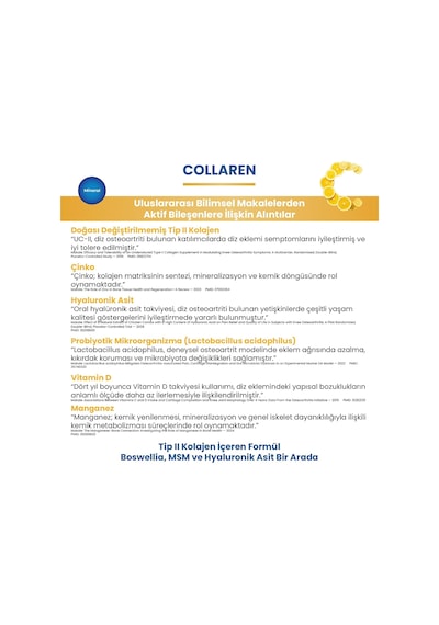 Doğası Değiştirilmemiş Tip Iı Kolajen, Metilsülfonilmetan Msm , Probiyotik Mikroorganizma, Vitamin Ve Mineral İ