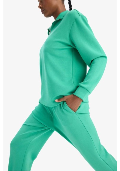 DeFactoFit Oversize Geniş Kalıp Yarım Fermuarlı Dik Yaka Modal Sporcu Sweatshirt D7126AX25SPGN268