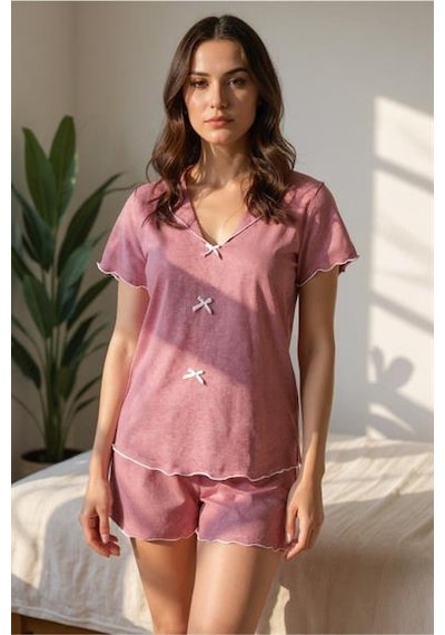 Bella Notte Gül Kurusu Pamuklu Şortlu Pijama Takımı