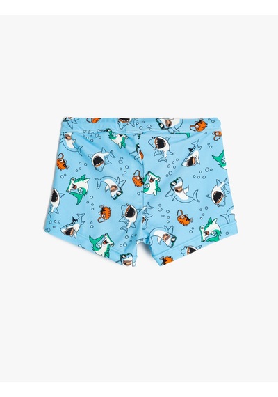Koton Beli Bağlamalı Köpek Balığı Baskılı Deniz Şortu Mavi Desenli 5skb00003mm Mavi Desenli