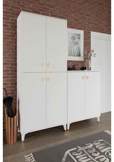 Simple Sp6190 Ayakkabılık 6 Kapaklı Mutfak Dolabı Balkon Dolabı Kiler Banyo Dolabı Çok Amaçlı Dolap Beyaz Gold Beyaz - Gold
