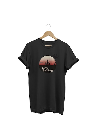 Hello Holiday Baskılı Siyah T-shirt Siyah