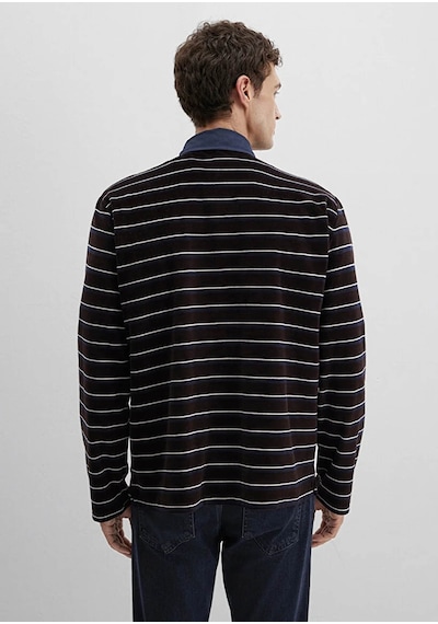 Mavi Çizgili Polo Yaka Kahverengi Erkek Sweatshirt M0s10470-89103 Kahverengi