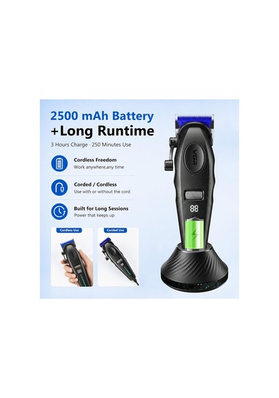 Şarjlı Tıraş Makinesi V-887c - 9000 Rpm 240 Dakika Dlc Seramik Bıçak - Siyah