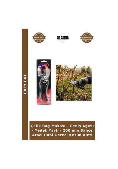 Çelik Bağ Makası - Geniş Ağızlı - Yedek Yaylı - 200 Mm Bahçe Aracı Hobi Gereci Kesim Aleti