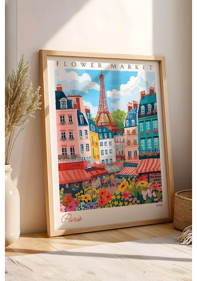 Paris Fransa Çerçeveli Tablo Seyahat Severlere Salon Ve Ofis İçin Estetik Duvar Dekoru Travel Flower Market