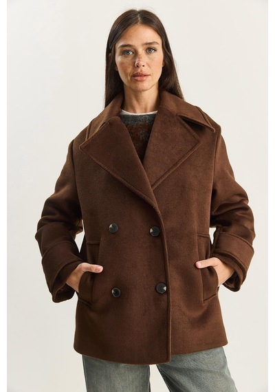 Shade Kadın Kruvaze Yaka Astarlı Kısa Oversize Kaşe Kaban 3508 60283850 - Acı Kahve Kahverengi Shade Kadın Kruvaze Yaka Astarlı Kısa Oversize Kaşe Kaban 3508 60283850 - Acı Kahve Kahverengi