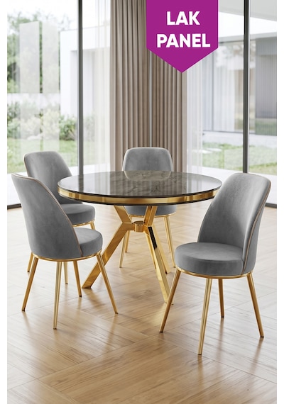 Natre Serisi 90x90 Lak Panel Antrasit İroni Gold Ayaklı Mutfak Masası Takımı Ve 4 Sandalye Antrasit İroni Masa Gri Sandalye Natre Serisi 90x90 Lak Panel Antrasit İroni Gold Ayaklı Mutfak Masası Takımı Ve 4 Sandalye Antrasit İroni Masa Gri Sandalye