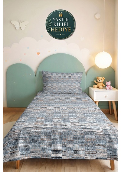 Mavi Geometrik Modern Genç Odası Tek Kişilik Pike Takımı-gri Ekose 160x220 Cm Kapitone Yatak Örtüsü Masalsı Masal Aurası