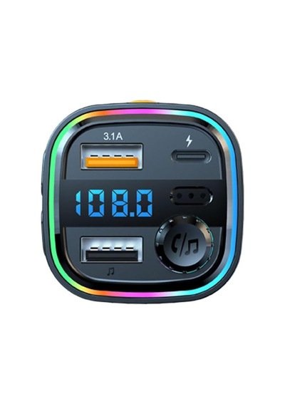 Tr Aft-13 Bluetooth 5.0 Araç İçi Fm Transmitter - 3 Port Hızlı Şarj 2x Usb-a + 1x Usb-c , Rgb Led Işıklı Eller