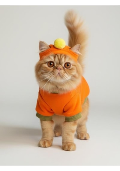 Kemique Pineapple And Ice Cream Turuncu Haki Kedi Polar Sweatshirt Ve Bere Takım Kedi Kıyafeti