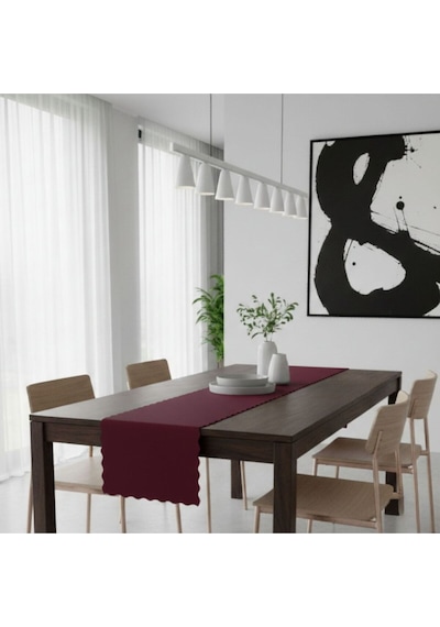1 Adet Deri Runner-40x140 Cm-fırfır Desenli Runner Bordo