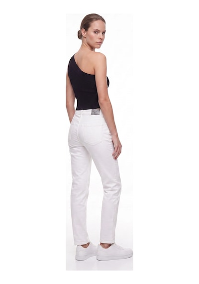 CEMO Kadın Yüksek Bel Mom Fit Düz Paça Jean Pantolon Beyaz