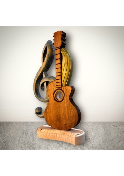 Ahşap El Sanatlar Ahşap Dekoratif Gitar & Sol Anahtar Biblo