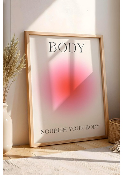 Nourish Your Body Çerçeveli Tablo Kırmızı Pembe Aura Enerji Renkleri - Bedenine İyi Bak