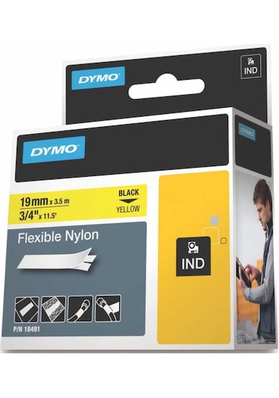 Dymo Rhino Pro Esnek Naylon Serit 19Mmx3.5M Sarı/Siyah 18491