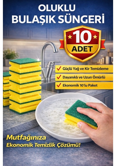 Oluklu Bulaşık Süngeri 5'li 2 Paket Güçlü Yağ Ve Kir Temizleyici Çift Katmanlı Dayanıklı Mutfak Temizlik Süngeri