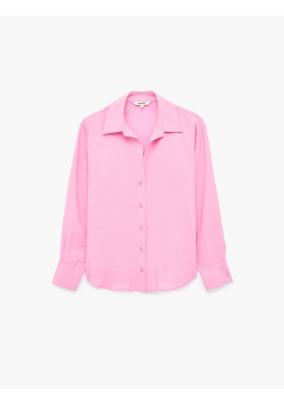 Koton Regular Fit Uzun Kollu Kaçık Yaka Modal Kumaş Gömlek Pembe 6sak60306pw Gül
