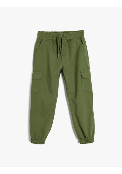 Koton Kargo Jogger Pantolon Cepli Beli Bağlamalı Pamuklu Yeşil 5wkb40005tw Yeşil