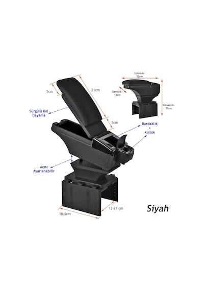 Carub Kolçak Sürgülü Ayarlı Siyah Küllük+Bardaklıklı Br4705707